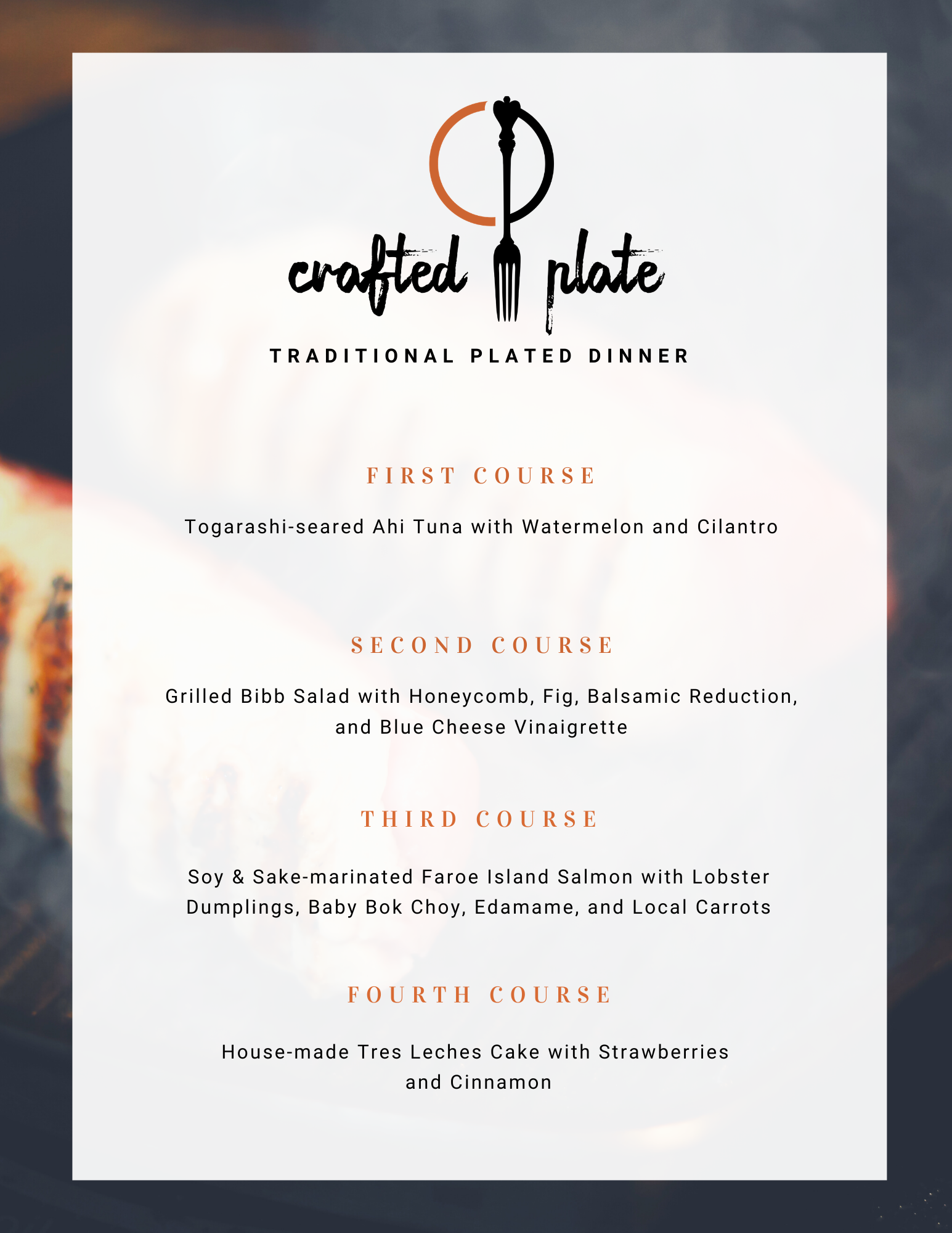 PLATED DINNER SAMPLE #1 – Crafted Plate